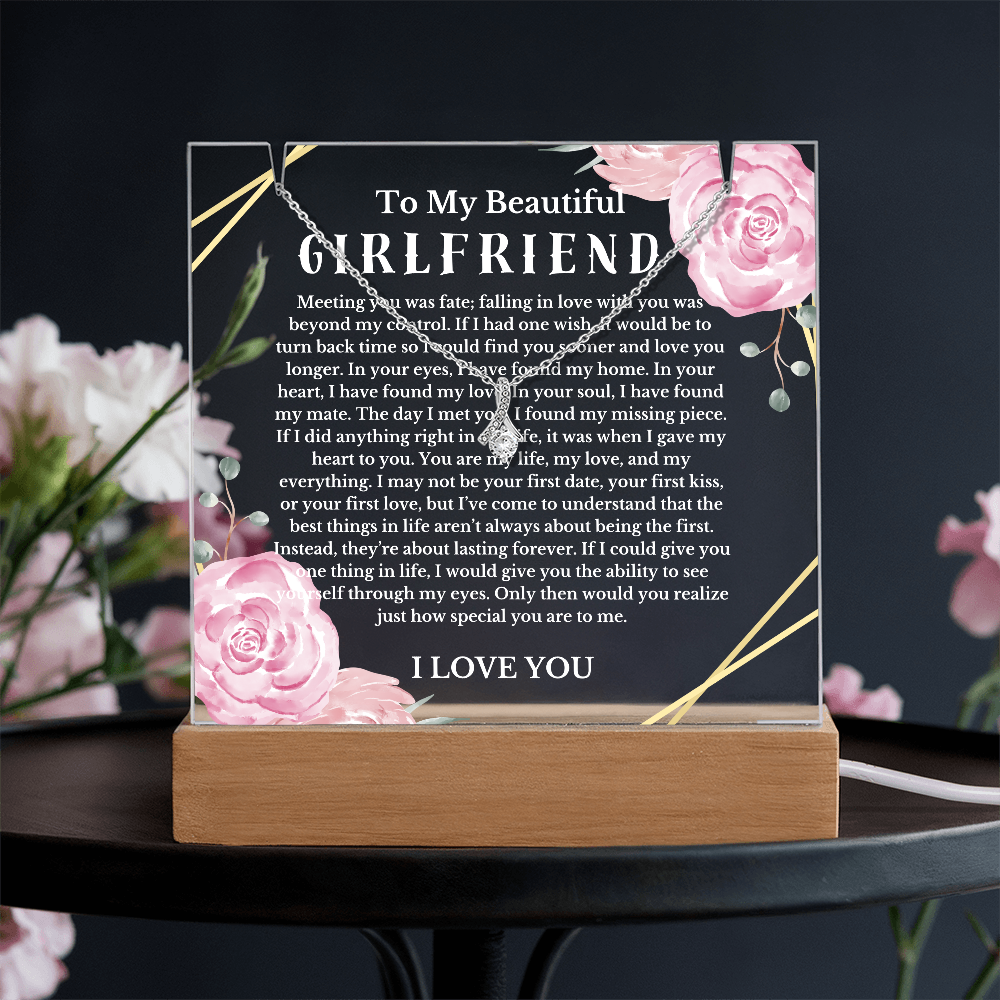 To My Beautiful Girlfriend Acrylic Plaque Ribbon Necklace, Wife Birthday Gift, Valentines Gift for Soulmate, Anniversary Gift for Her, Future Wife, Girlfriend