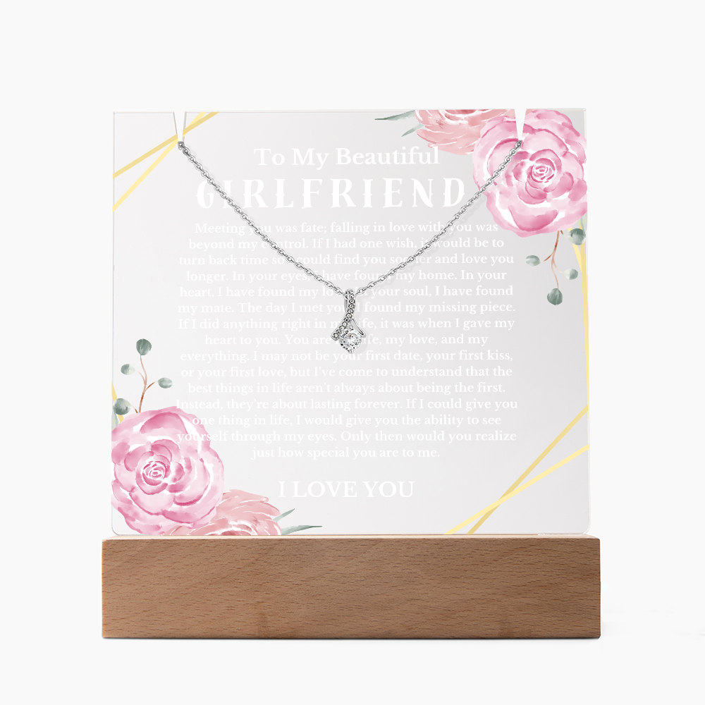 To My Beautiful Girlfriend Acrylic Plaque Ribbon Necklace, Wife Birthday Gift, Valentines Gift for Soulmate, Anniversary Gift for Her, Future Wife, Girlfriend