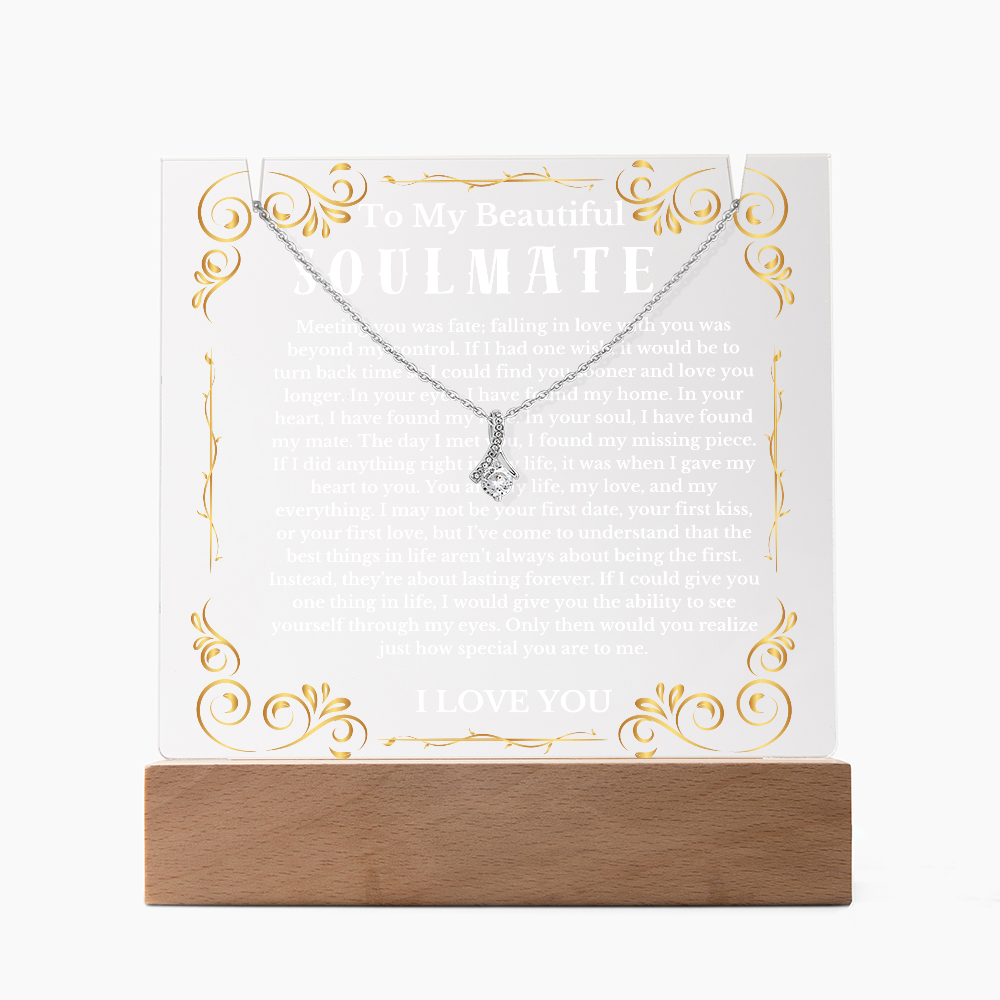 To My Beautiful Soulmate Acrylic Plaque Ribbon Necklace, Wife Birthday Gift, Valentines Gift for Soulmate, Anniversary Gift for Her, Future Wife, Girlfriend