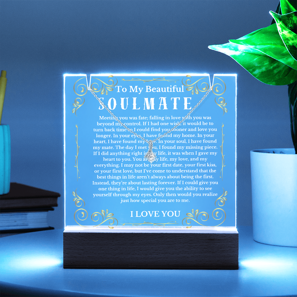 To My Beautiful Soulmate Acrylic Plaque Ribbon Necklace, Wife Birthday Gift, Valentines Gift for Soulmate, Anniversary Gift for Her, Future Wife, Girlfriend