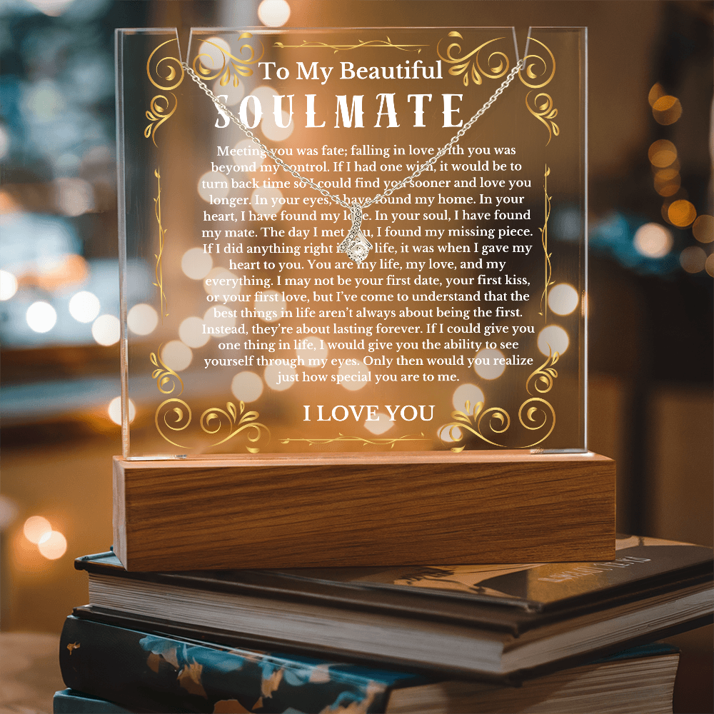 To My Beautiful Soulmate Acrylic Plaque Ribbon Necklace, Wife Birthday Gift, Valentines Gift for Soulmate, Anniversary Gift for Her, Future Wife, Girlfriend
