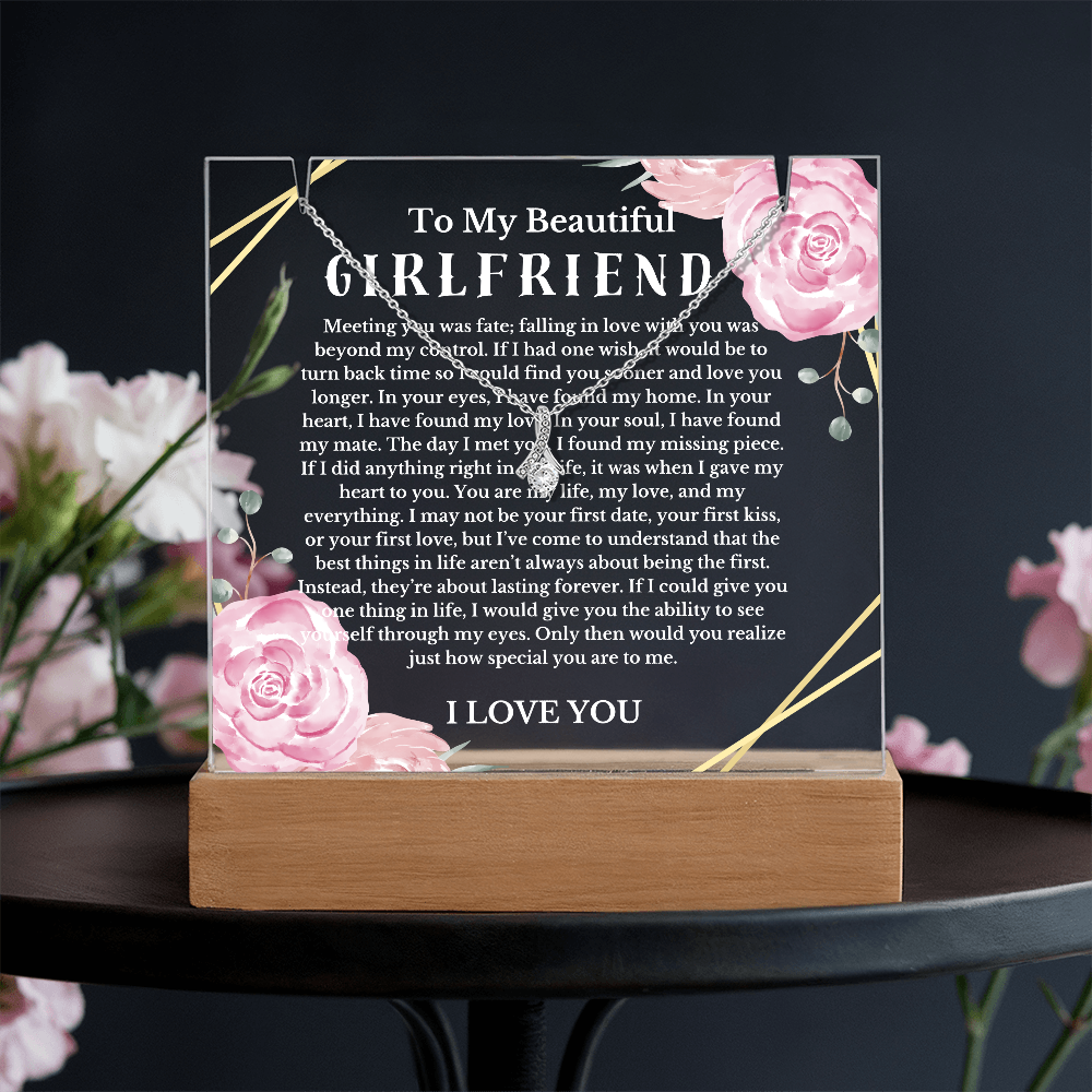 To My Beautiful Girlfriend Acrylic Plaque Ribbon Necklace, Wife Birthday Gift, Valentines Gift for Soulmate, Anniversary Gift for Her, Future Wife, Girlfriend