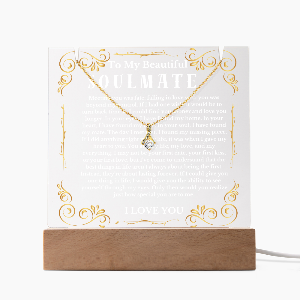 To My Beautiful Soulmate Acrylic Plaque Ribbon Necklace, Wife Birthday Gift, Valentines Gift for Soulmate, Anniversary Gift for Her, Future Wife, Girlfriend