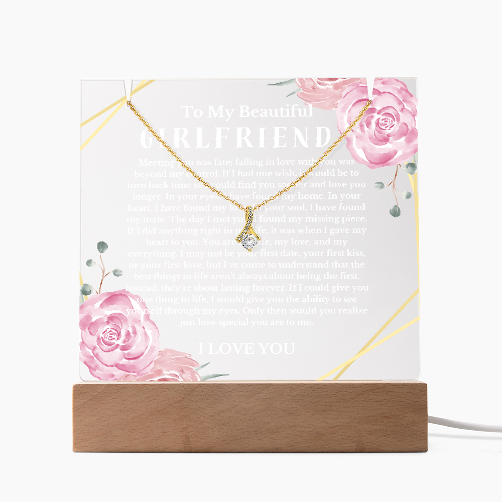 To My Beautiful Girlfriend Acrylic Plaque Ribbon Necklace, Wife Birthday Gift, Valentines Gift for Soulmate, Anniversary Gift for Her, Future Wife, Girlfriend