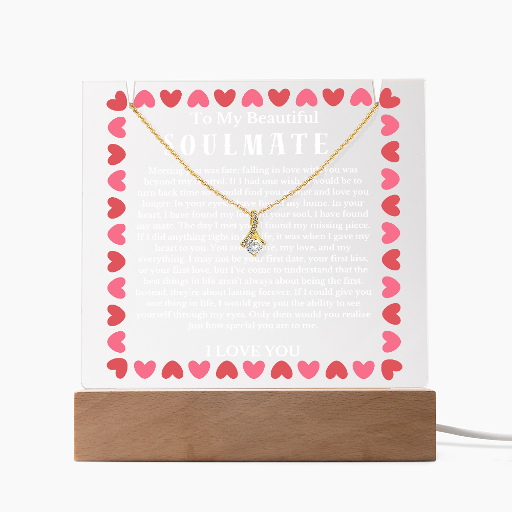 To My Beautiful Soulmate Acrylic Plaque Ribbon Necklace, Wife Birthday Gift, Valentines Gift for Soulmate, Anniversary Gift for Her, Future Wife, Girlfriend