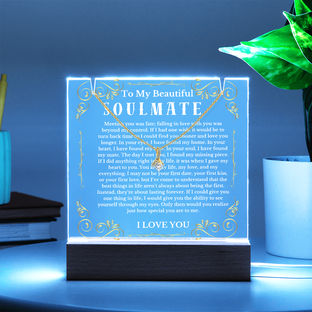 To My Beautiful Soulmate Acrylic Plaque Ribbon Necklace, Wife Birthday Gift, Valentines Gift for Soulmate, Anniversary Gift for Her, Future Wife, Girlfriend