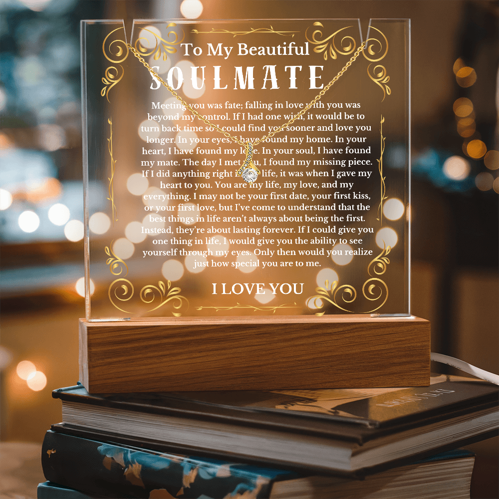 To My Beautiful Soulmate Acrylic Plaque Ribbon Necklace, Wife Birthday Gift, Valentines Gift for Soulmate, Anniversary Gift for Her, Future Wife, Girlfriend