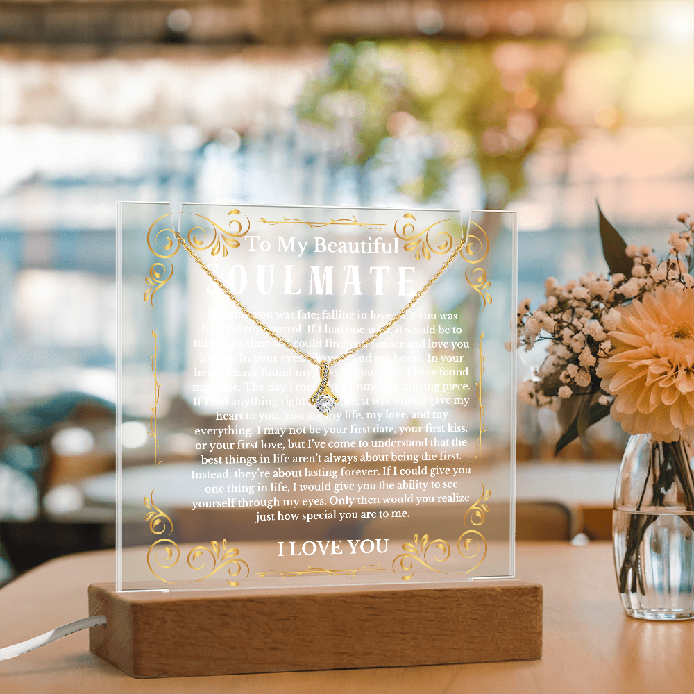 To My Beautiful Soulmate Acrylic Plaque Ribbon Necklace, Wife Birthday Gift, Valentines Gift for Soulmate, Anniversary Gift for Her, Future Wife, Girlfriend