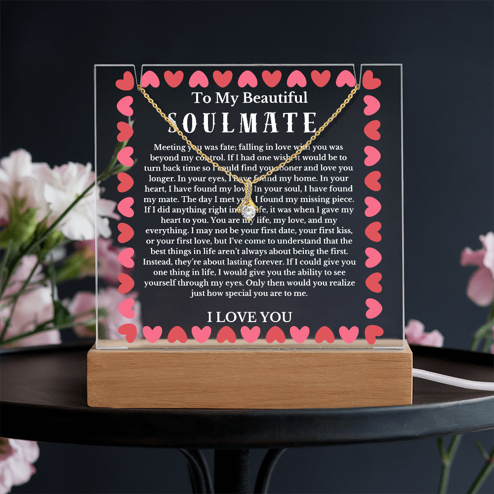 To My Beautiful Soulmate Acrylic Plaque Ribbon Necklace, Wife Birthday Gift, Valentines Gift for Soulmate, Anniversary Gift for Her, Future Wife, Girlfriend