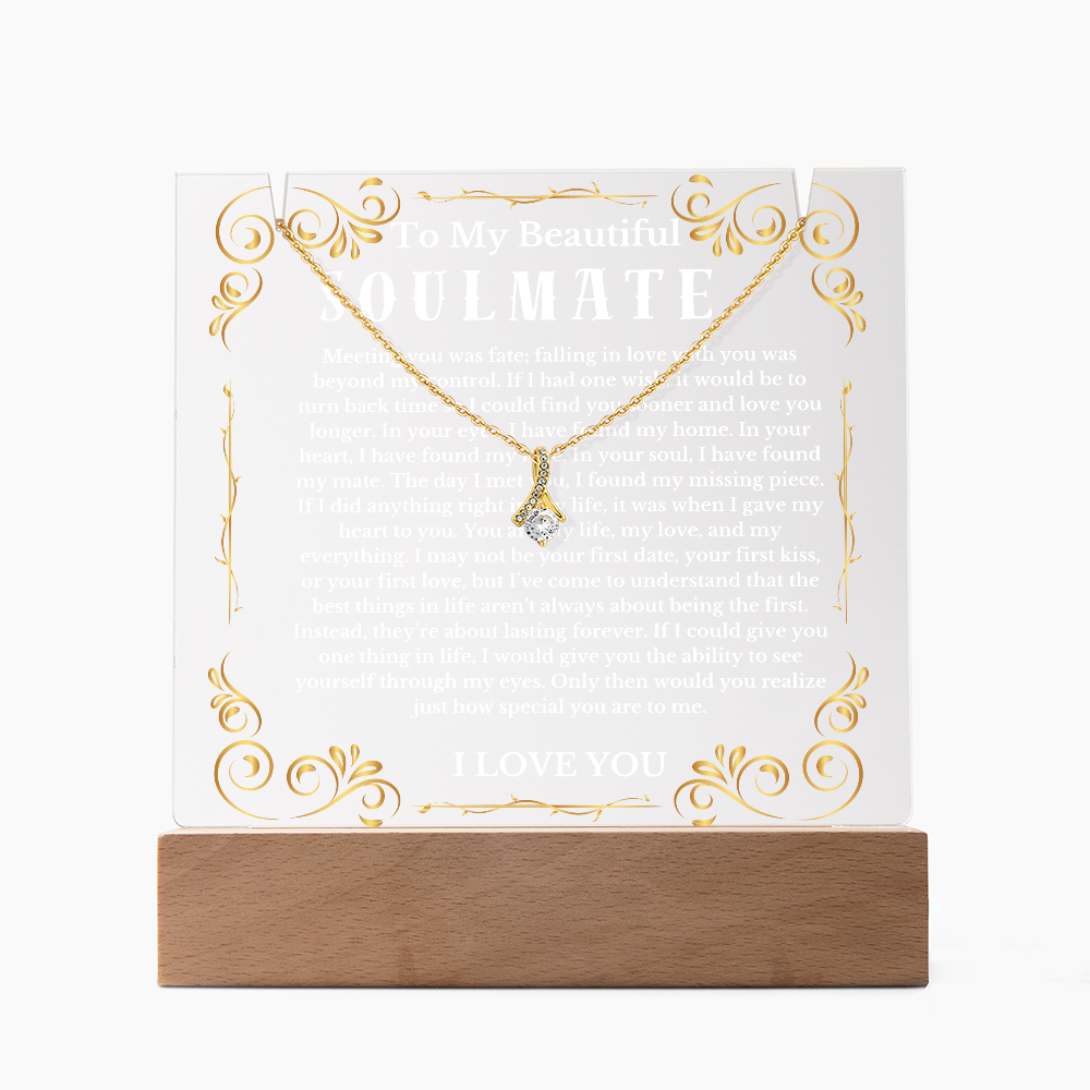 To My Beautiful Soulmate Acrylic Plaque Ribbon Necklace, Wife Birthday Gift, Valentines Gift for Soulmate, Anniversary Gift for Her, Future Wife, Girlfriend