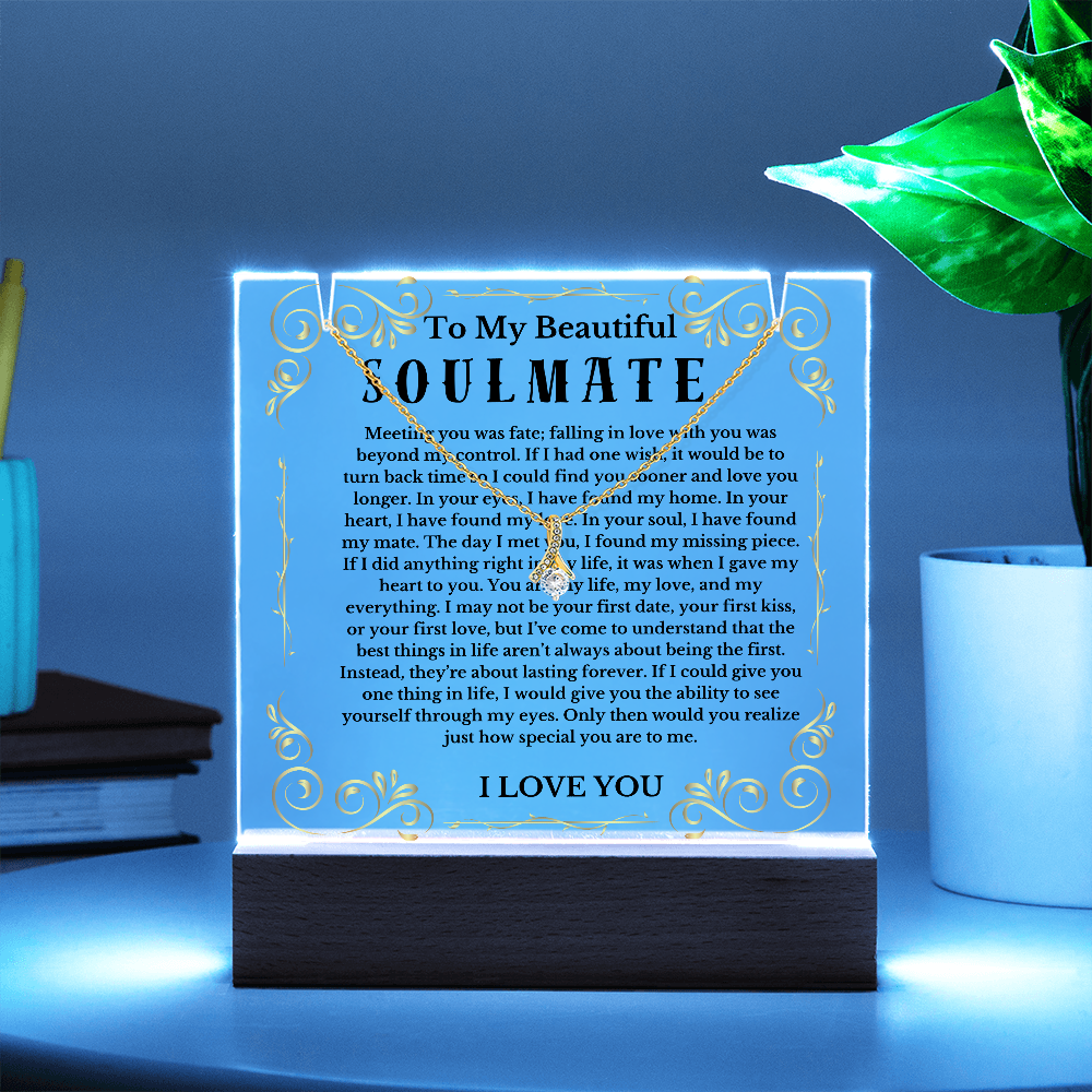To My Beautiful Soulmate Acrylic Plaque Ribbon Necklace, Wife Birthday Gift, Valentines Gift for Soulmate, Anniversary Gift for Her, Future Wife, Girlfriend