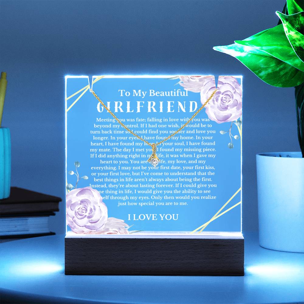 To My Beautiful Girlfriend Acrylic Plaque Ribbon Necklace, Wife Birthday Gift, Valentines Gift for Soulmate, Anniversary Gift for Her, Future Wife, Girlfriend