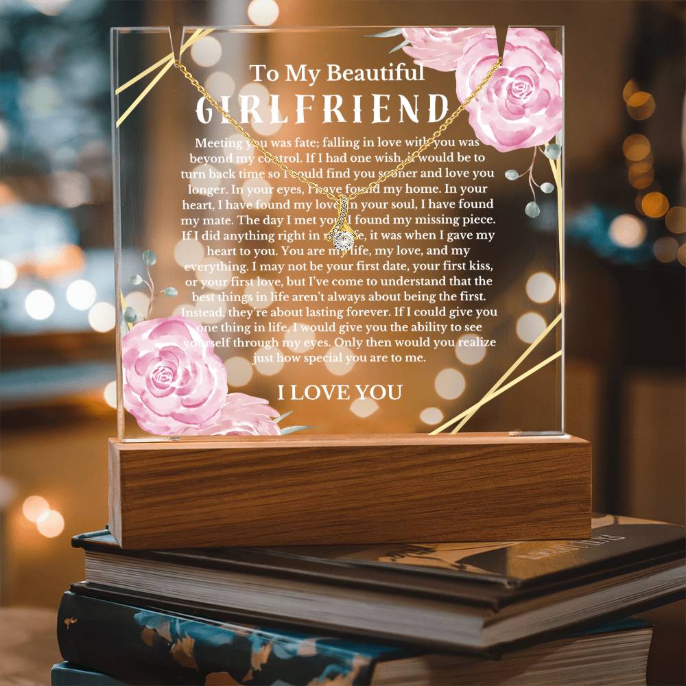 To My Beautiful Girlfriend Acrylic Plaque Ribbon Necklace, Wife Birthday Gift, Valentines Gift for Soulmate, Anniversary Gift for Her, Future Wife, Girlfriend