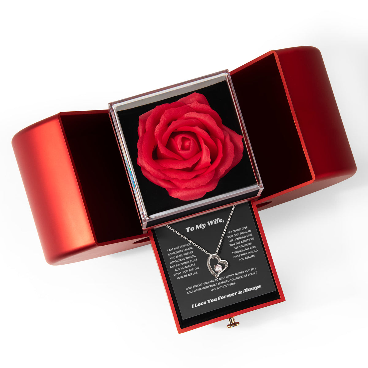 Preserved Real Red Rose Gift for Wife, Necklace for wife, Christmas appreciation gift, to my Love necklace with box, Heart Jewelry
