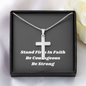 Mens Silver Cross Necklace with Chain and Meaningful Faith Message Card, Gift of Faith For Men and Boys