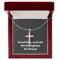 Mens Silver Cross Necklace with Chain and Meaningful Faith Message Card, Gift of Faith For Men and Boys