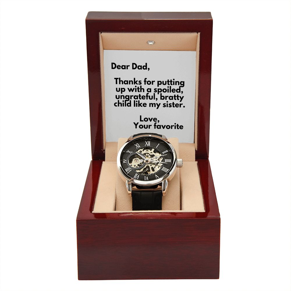 Funny Father Watch, Christmas Gift For Dad, Gift From Daughter, From Son, Message Card Watch, Openwork Watch, To My Dad Gift, Wrist Watch Gift