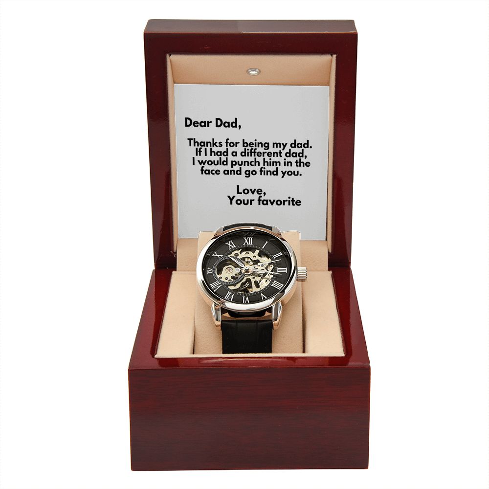 Funny Father Watch, Christmas Gift For Dad, Gift From Daughter, From Son, Message Card Watch, Openwork Watch, To My Dad Gift, Wrist Watch Gift