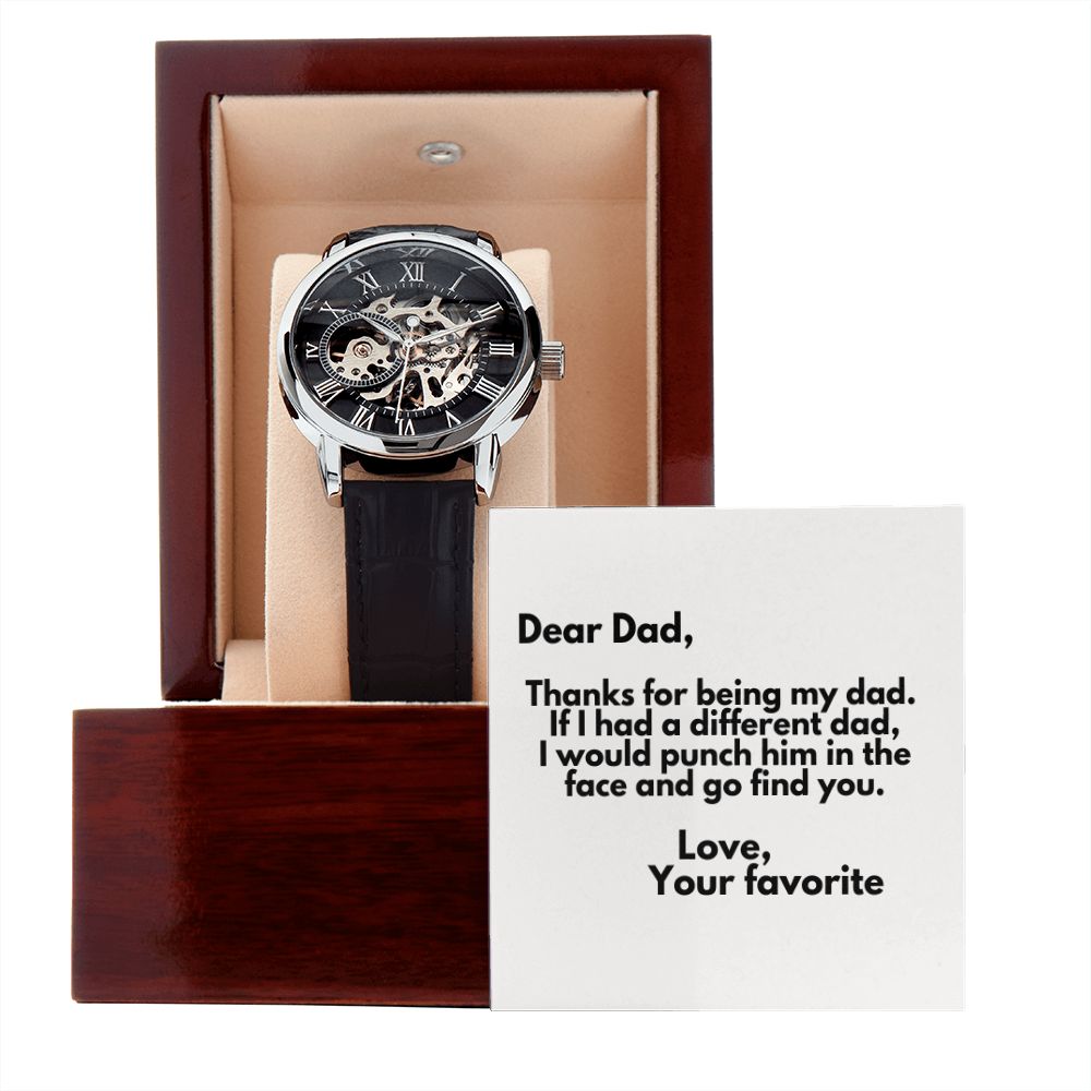 Funny Father Watch, Christmas Gift For Dad, Gift From Daughter, From Son, Message Card Watch, Openwork Watch, To My Dad Gift, Wrist Watch Gift
