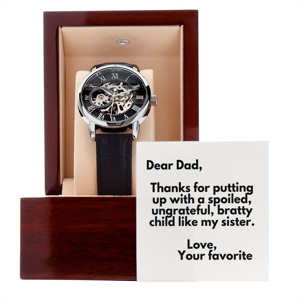 Funny Father Watch, Christmas Gift For Dad, Gift From Daughter, From Son, Message Card Watch, Openwork Watch, To My Dad Gift, Wrist Watch Gift