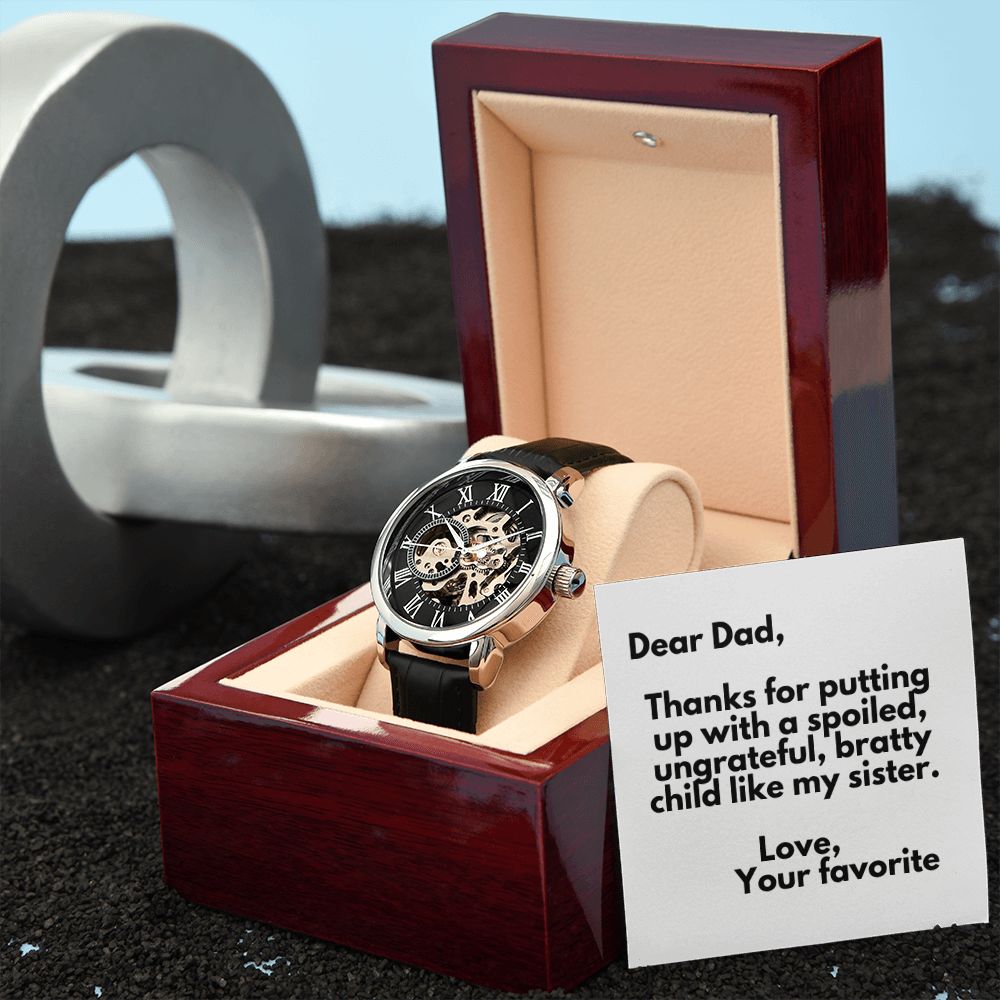 Funny Father Watch, Christmas Gift For Dad, Gift From Daughter, From Son, Message Card Watch, Openwork Watch, To My Dad Gift, Wrist Watch Gift