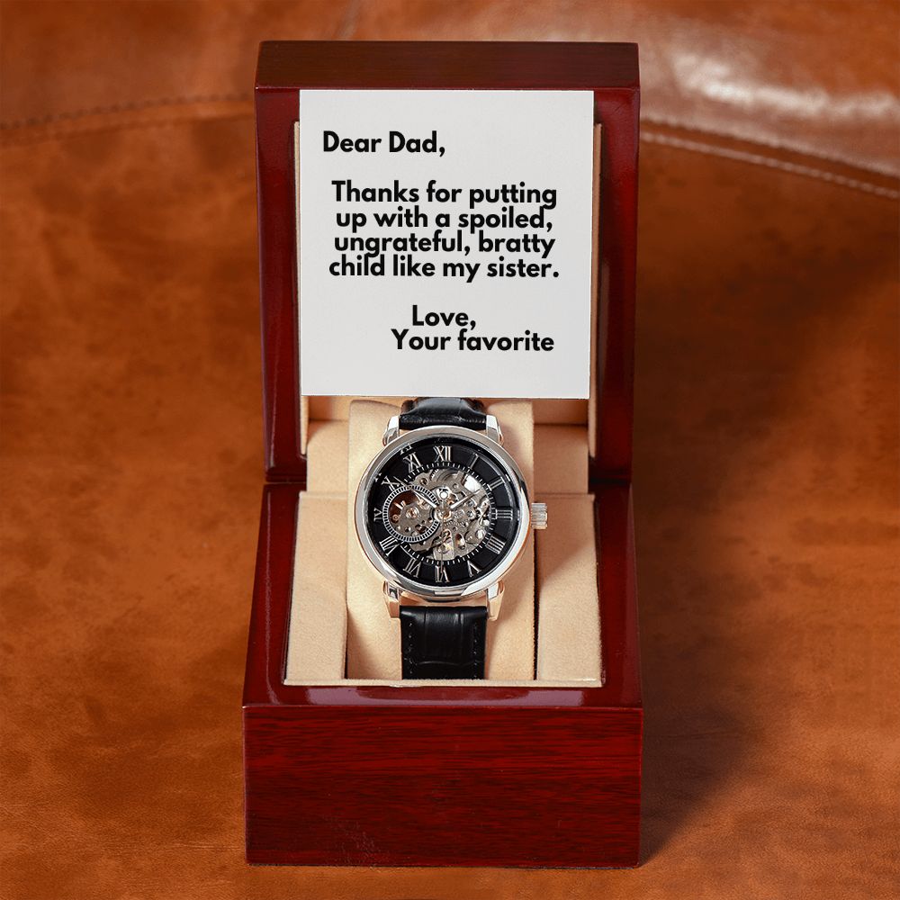 Funny Father Watch, Christmas Gift For Dad, Gift From Daughter, From Son, Message Card Watch, Openwork Watch, To My Dad Gift, Wrist Watch Gift