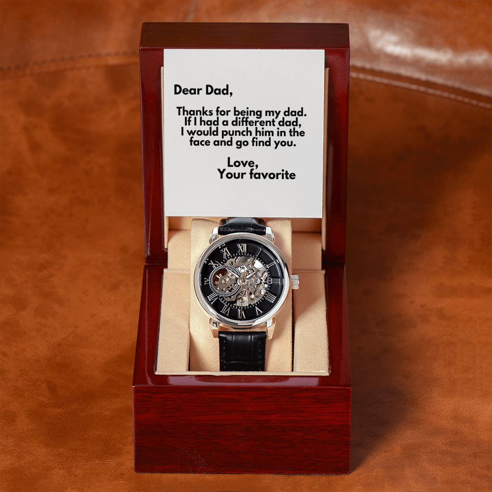 Funny Father Watch, Christmas Gift For Dad, Gift From Daughter, From Son, Message Card Watch, Openwork Watch, To My Dad Gift, Wrist Watch Gift