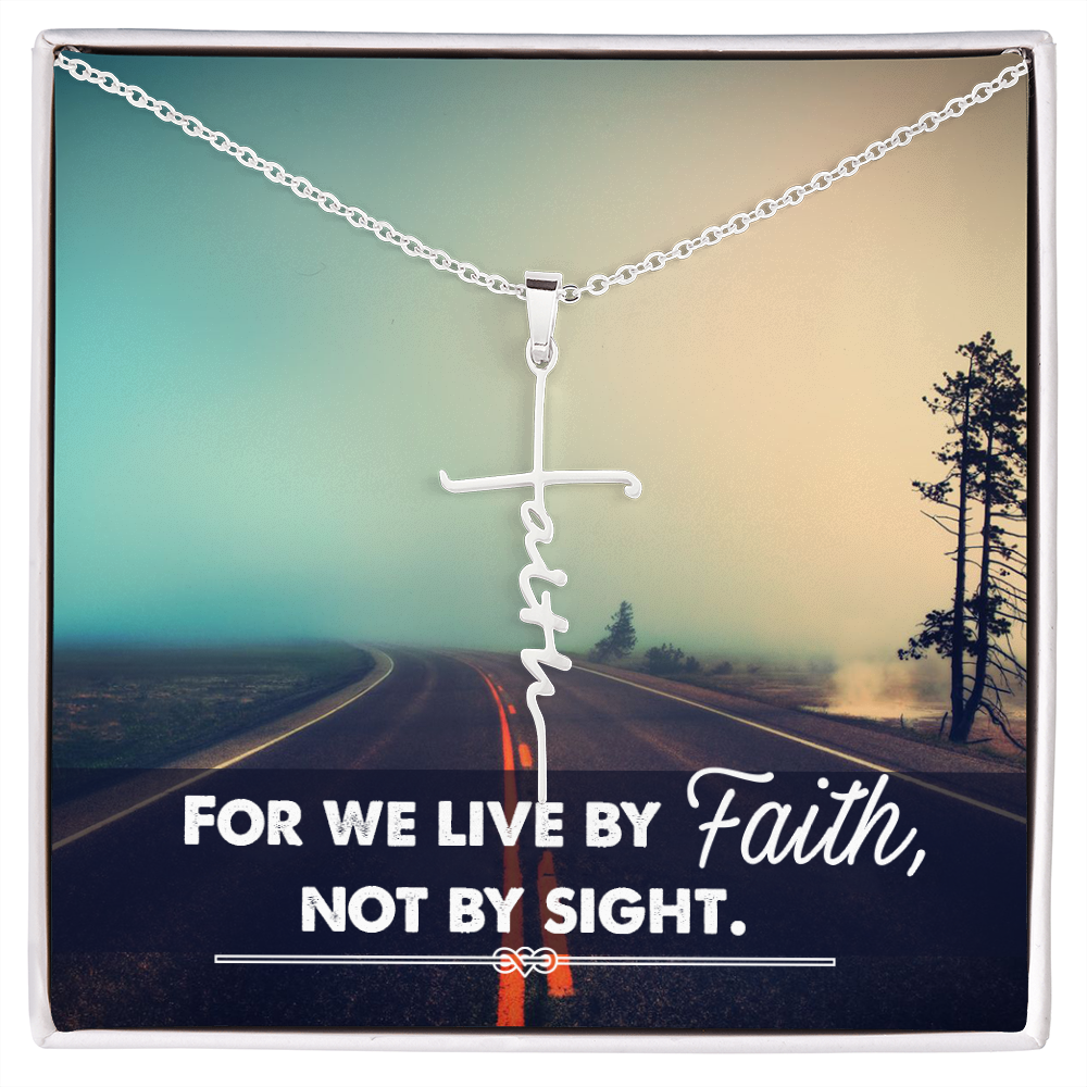 For we live by faith not by side, Faith Cross Necklace, Scripture Encouragement Jewelry Gift, Motivation