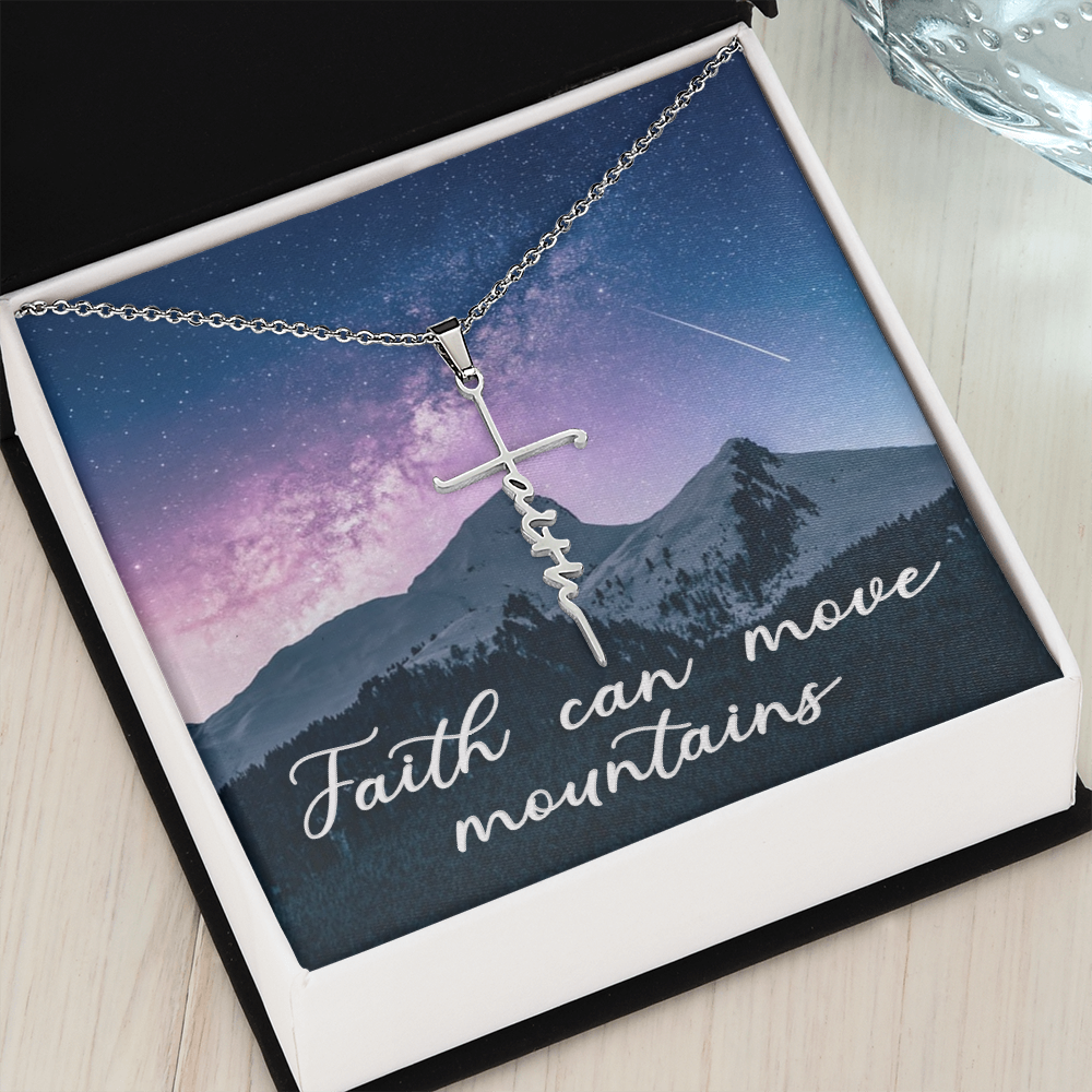 Faith can move mountains, Faith Cross Necklace, Scripture Encouragement Jewelry Gift, Motivation