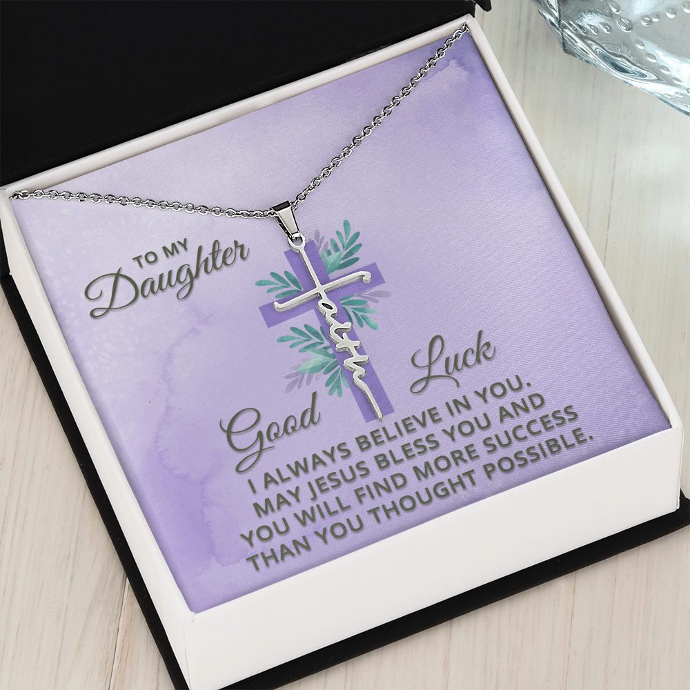 Believe Yourself Daughter Faith Cross Necklace, Scripture Encouragement Jewelry Gift, Motivation