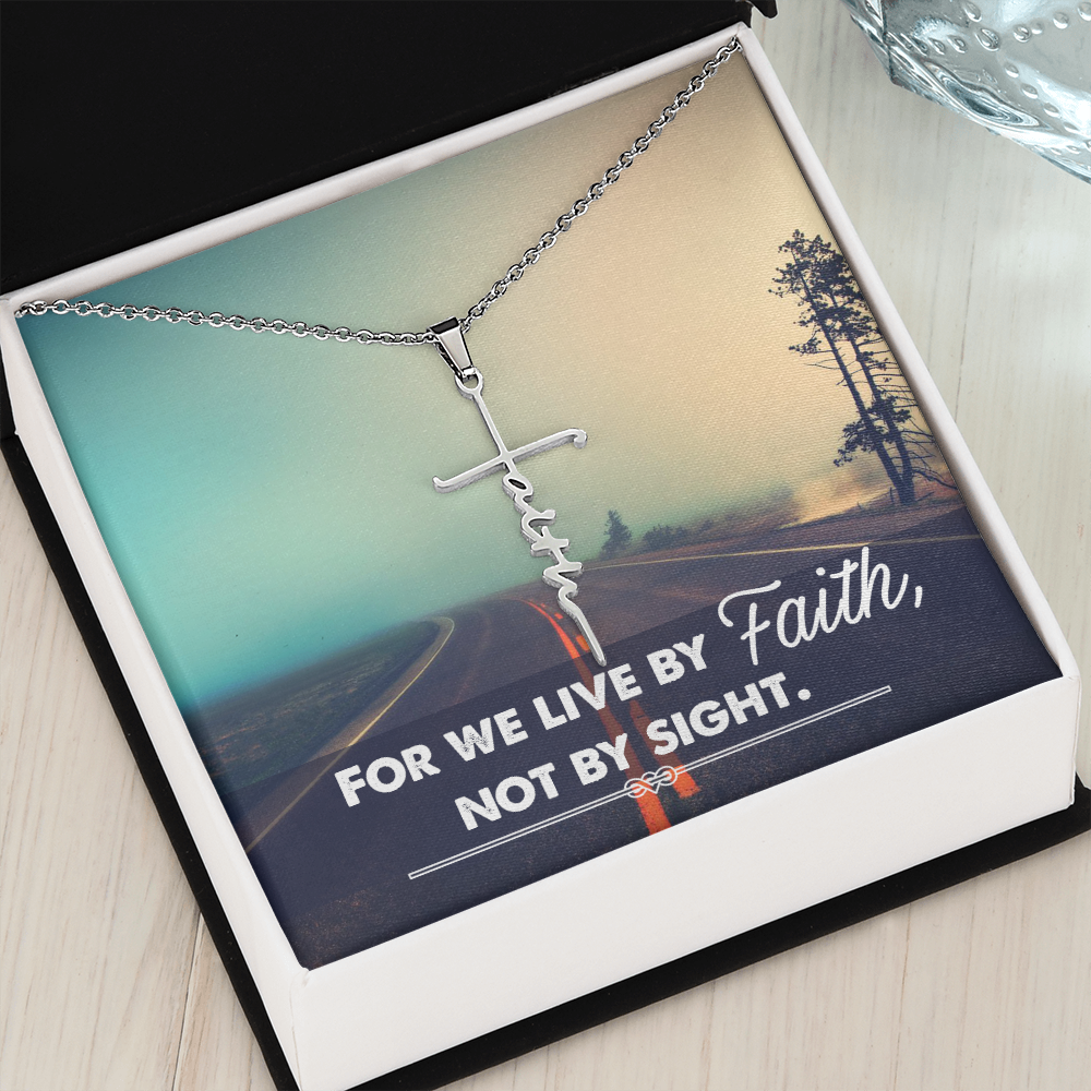 For we live by faith not by side, Faith Cross Necklace, Scripture Encouragement Jewelry Gift, Motivation