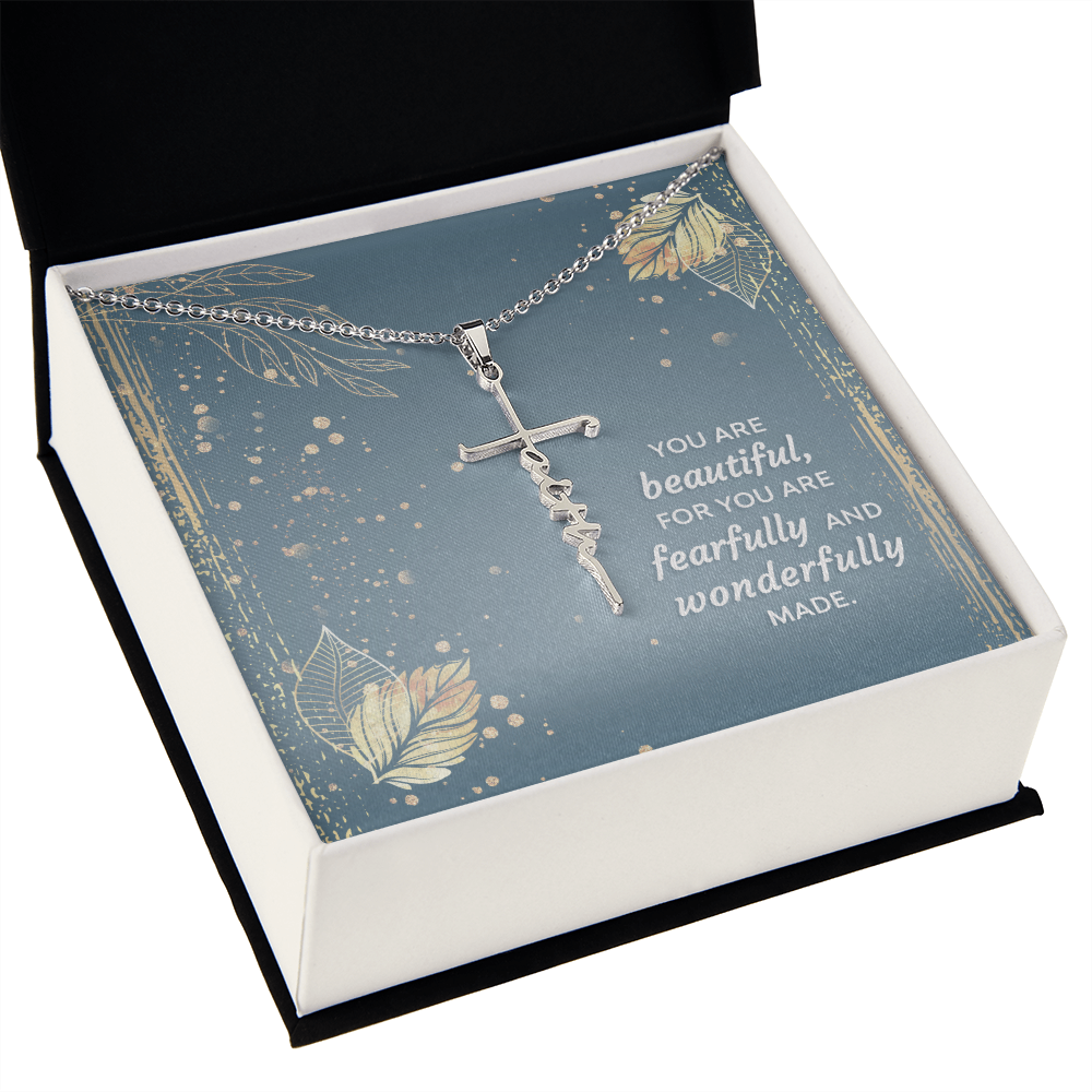 You are beautiful, for you are fearfully and wonderfully made, Faith Cross Necklace, Scripture Encouragement Jewelry Gift, Motivation
