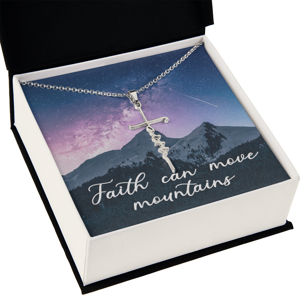 Faith can move mountains, Faith Cross Necklace, Scripture Encouragement Jewelry Gift, Motivation