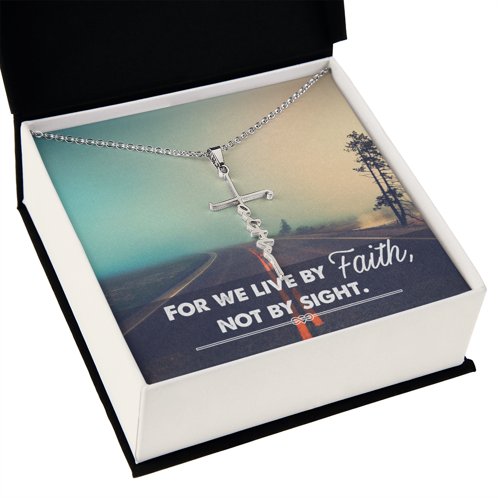 For we live by faith not by side, Faith Cross Necklace, Scripture Encouragement Jewelry Gift, Motivation