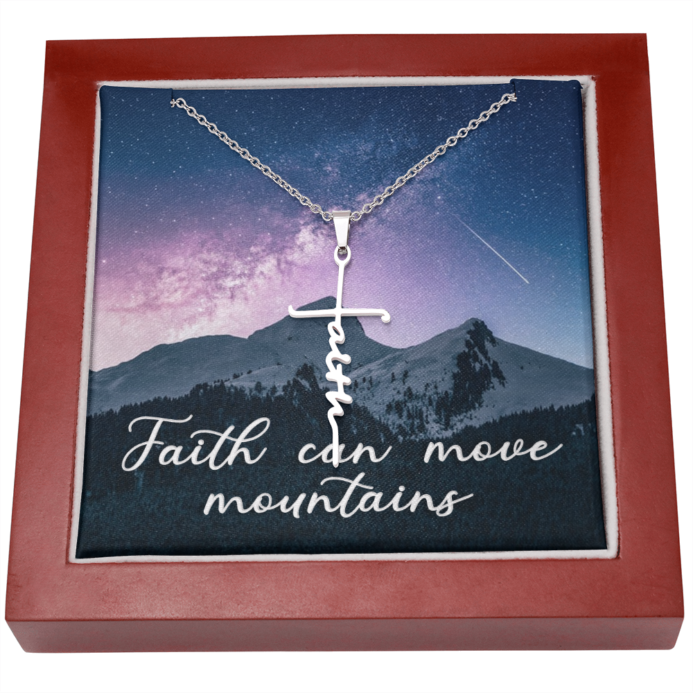 Faith can move mountains, Faith Cross Necklace, Scripture Encouragement Jewelry Gift, Motivation