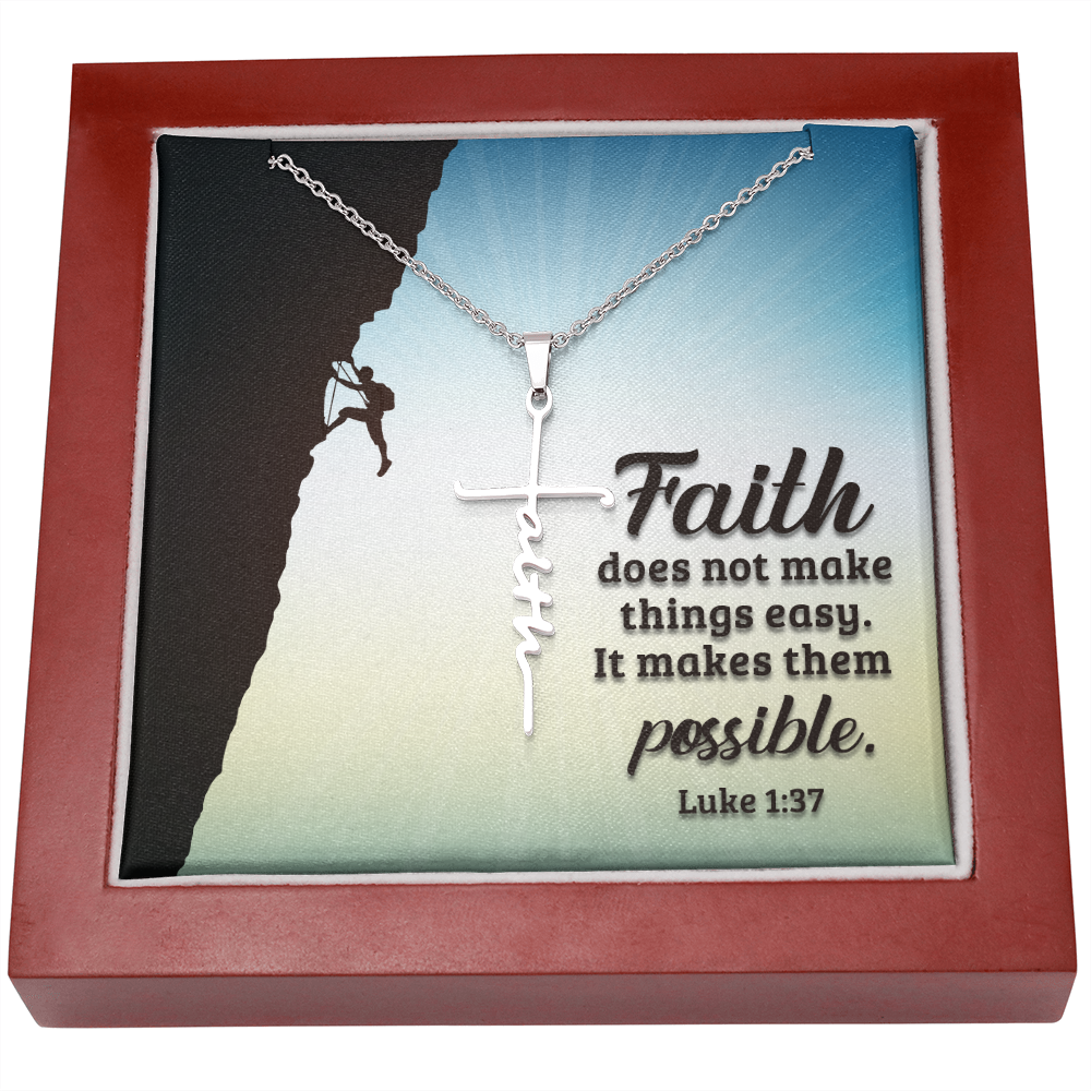 Faith Cross Necklace, Scripture Encouragement Jewelry Gift, Motivation