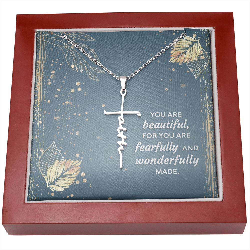You are beautiful, for you are fearfully and wonderfully made, Faith Cross Necklace, Scripture Encouragement Jewelry Gift, Motivation