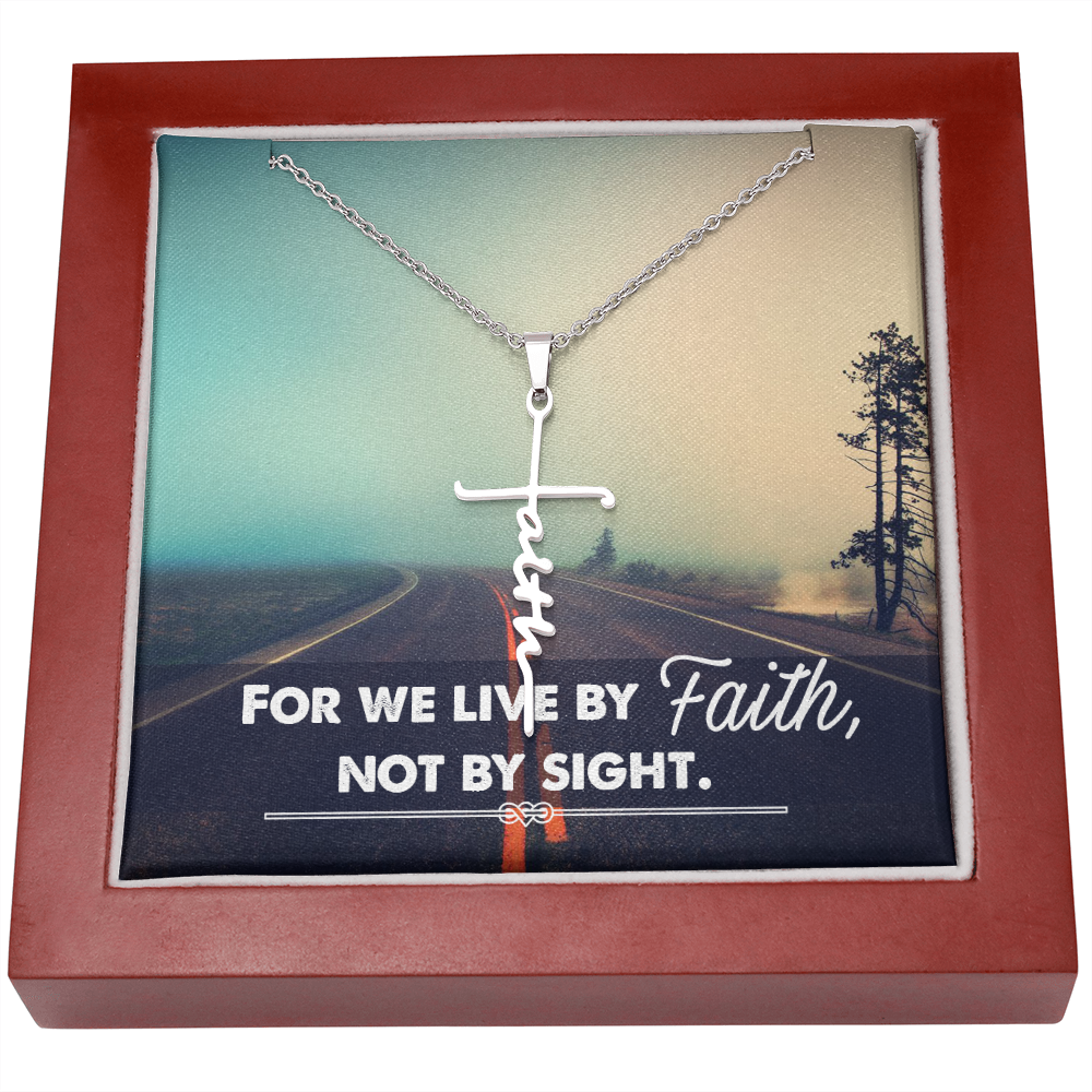 For we live by faith not by side, Faith Cross Necklace, Scripture Encouragement Jewelry Gift, Motivation