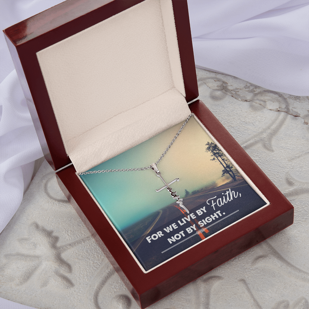 For we live by faith not by side, Faith Cross Necklace, Scripture Encouragement Jewelry Gift, Motivation