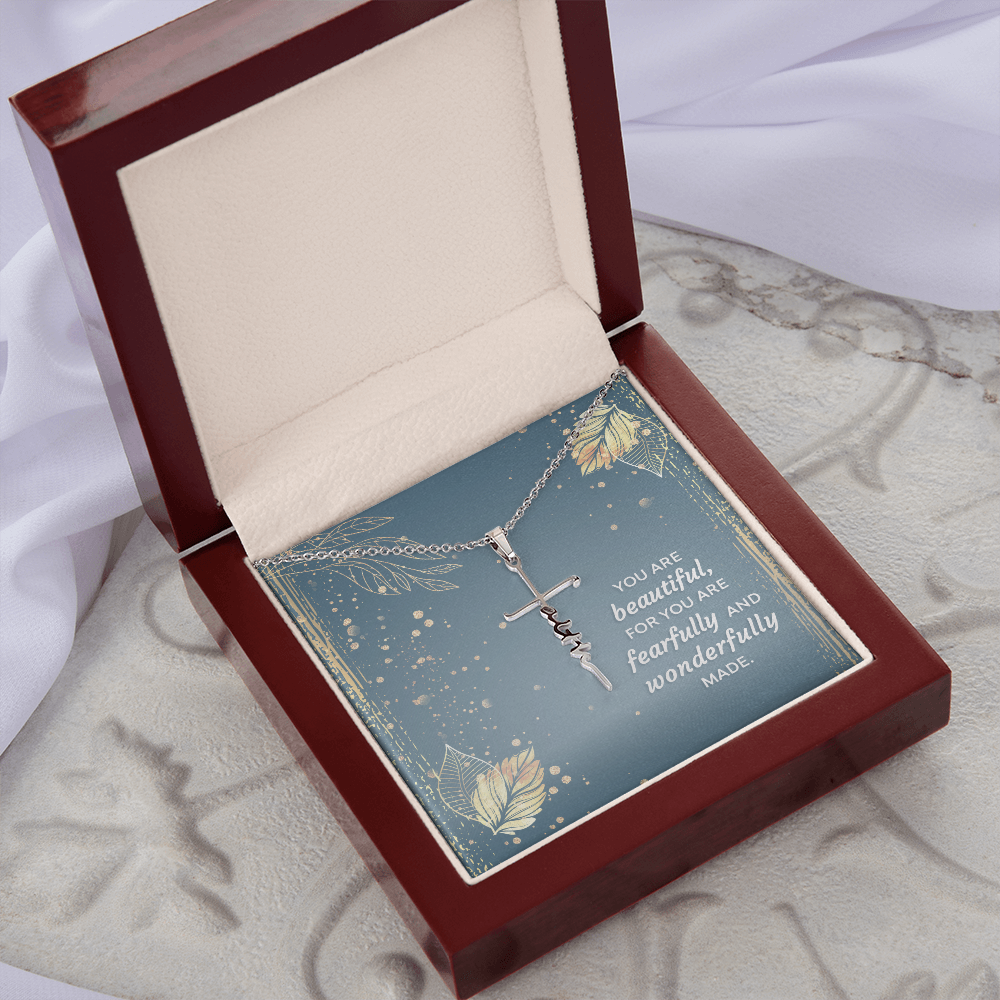 You are beautiful, for you are fearfully and wonderfully made, Faith Cross Necklace, Scripture Encouragement Jewelry Gift, Motivation
