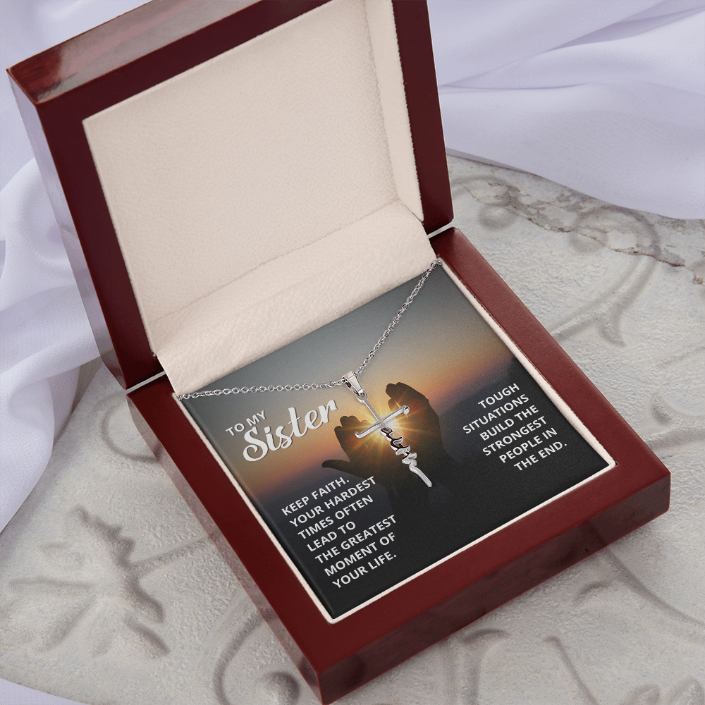 Sister, Faith Cross Necklace, Scripture Encouragement Jewelry Gift, Motivation