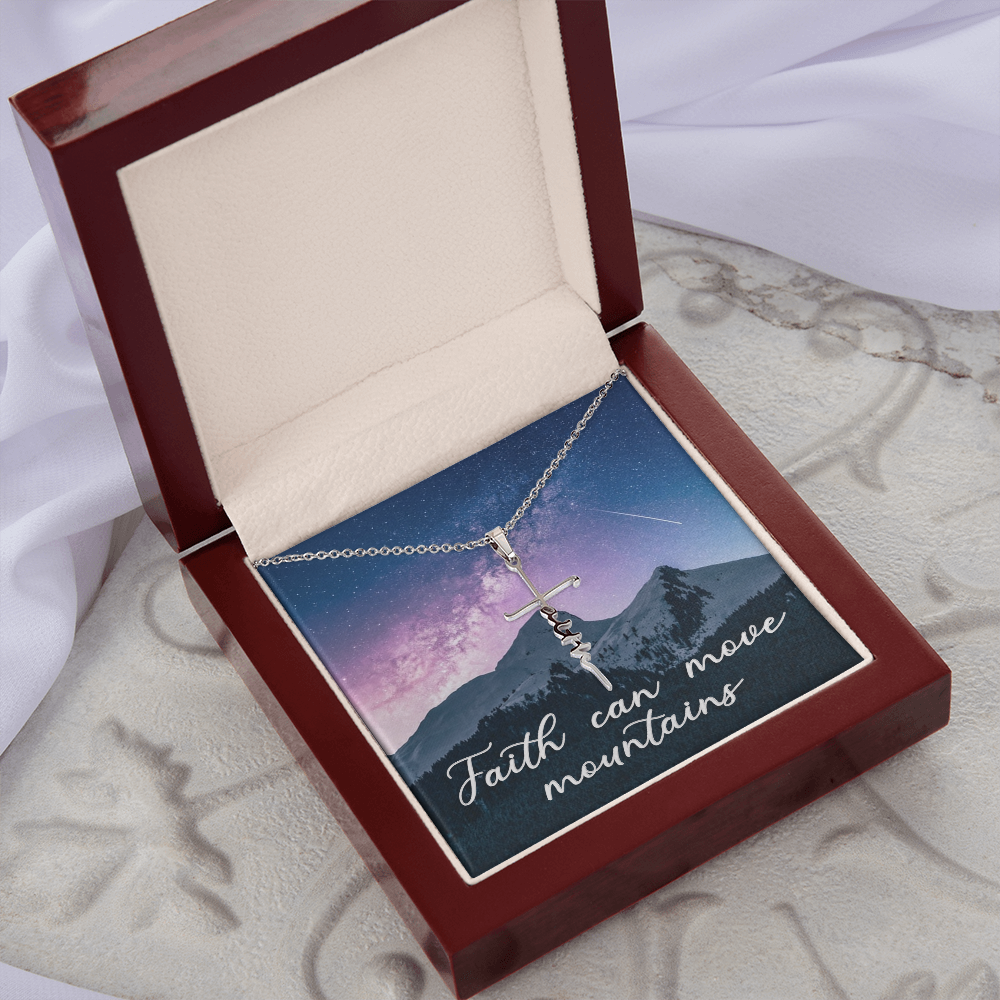 Faith can move mountains, Faith Cross Necklace, Scripture Encouragement Jewelry Gift, Motivation