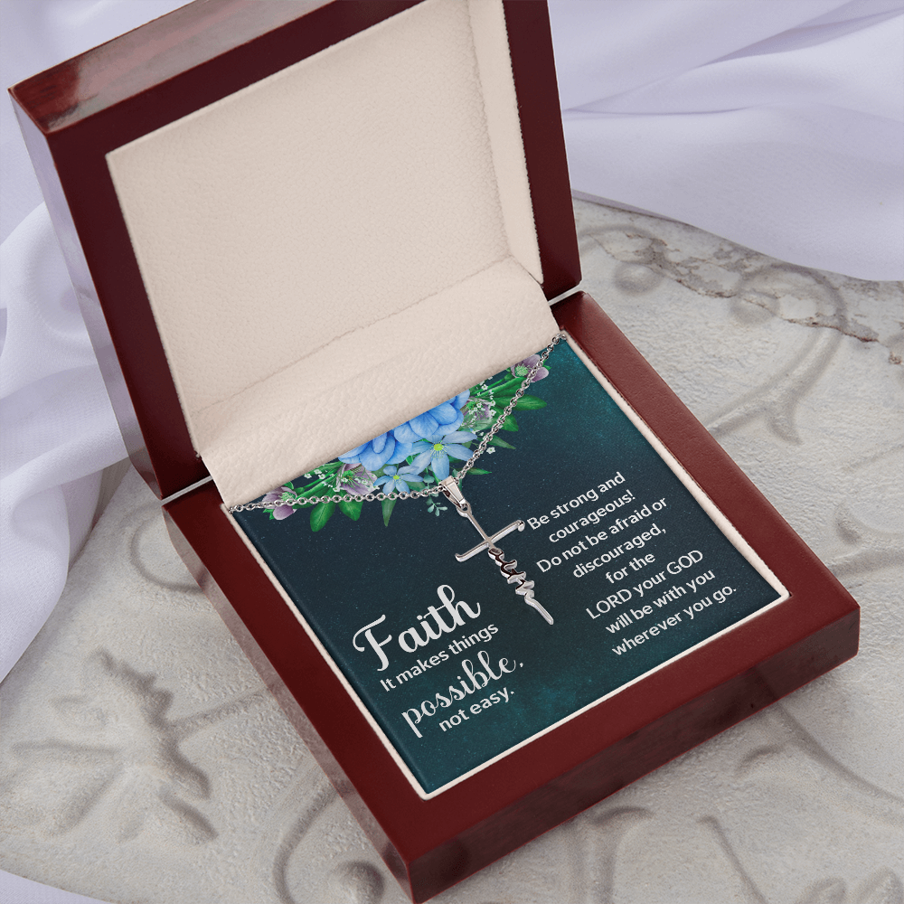 Faith - It makes things possible, Faith Cross Necklace, Scripture Encouragement Jewelry Gift, Motivation