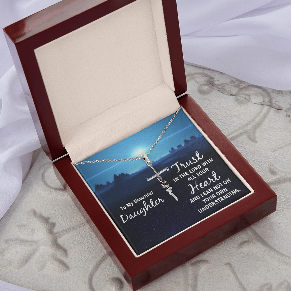 To my beautiful daughter, Trust in the lord, Daughter Faith Cross Necklace, Scripture Encouragement Jewelry Gift, Motivation