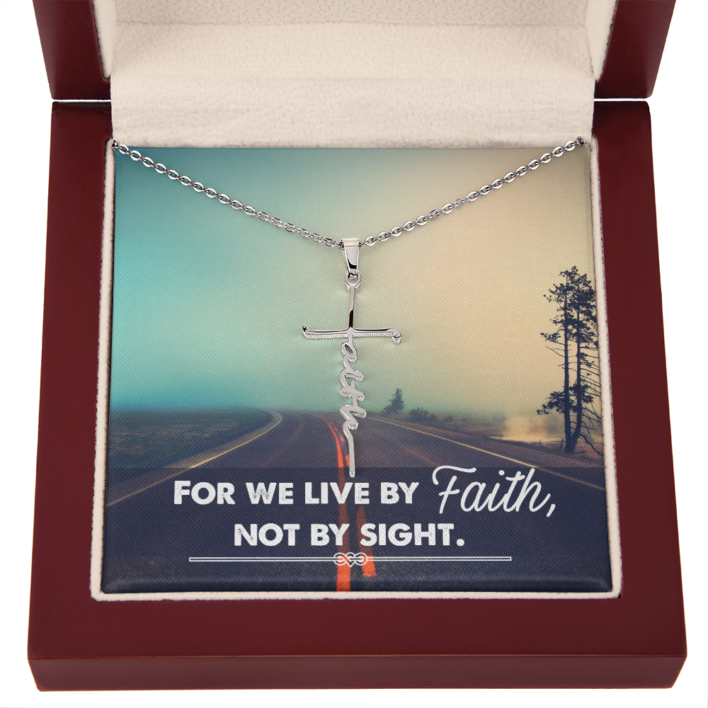For we live by faith not by side, Faith Cross Necklace, Scripture Encouragement Jewelry Gift, Motivation