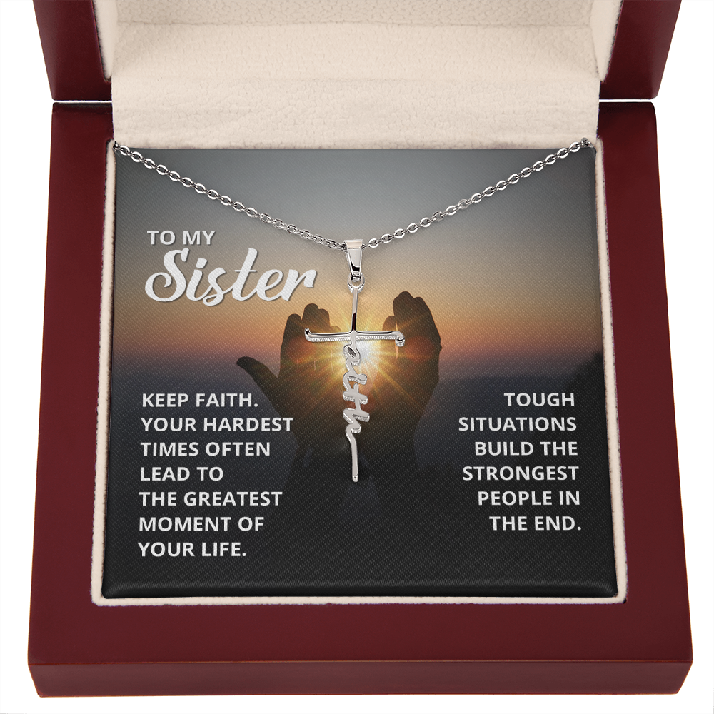 Sister, Faith Cross Necklace, Scripture Encouragement Jewelry Gift, Motivation