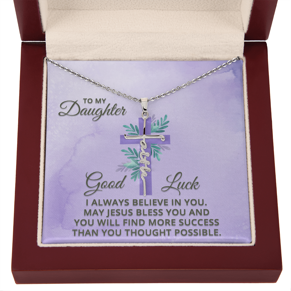 Believe Yourself Daughter Faith Cross Necklace, Scripture Encouragement Jewelry Gift, Motivation
