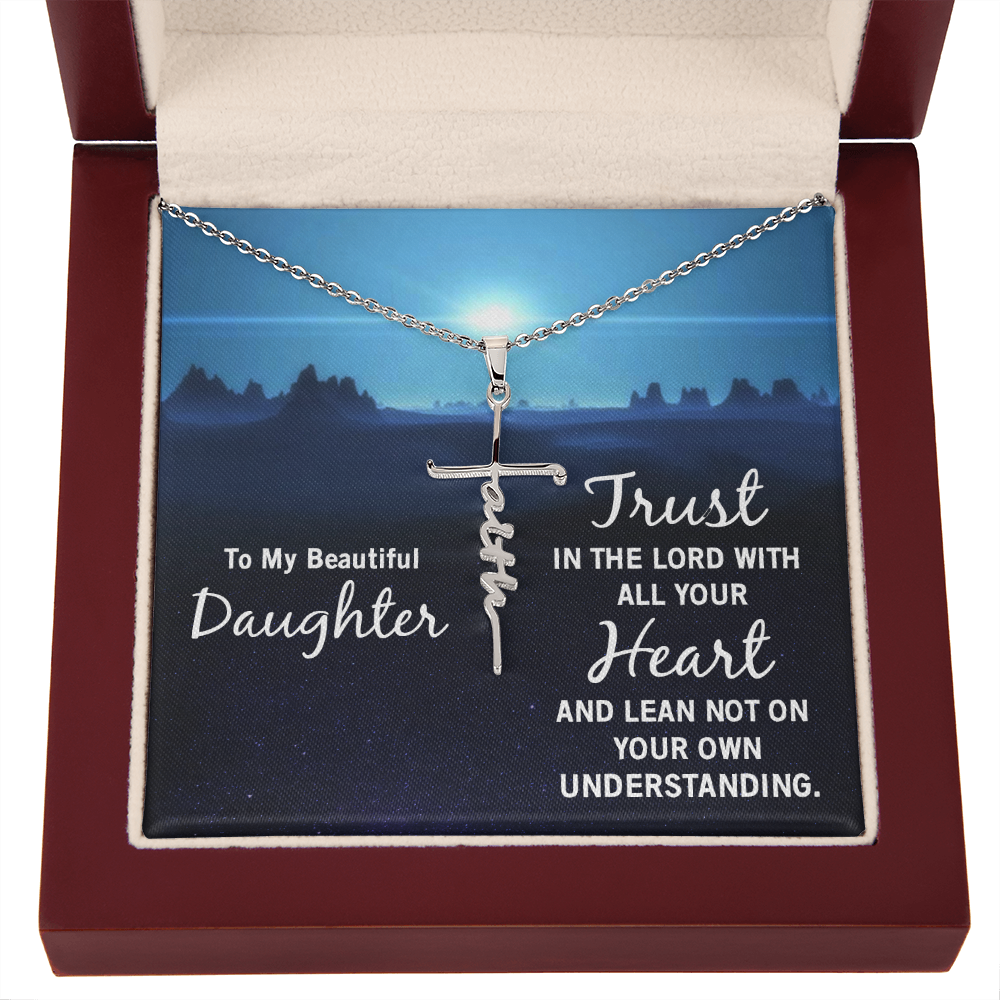 To my beautiful daughter, Trust in the lord, Daughter Faith Cross Necklace, Scripture Encouragement Jewelry Gift, Motivation