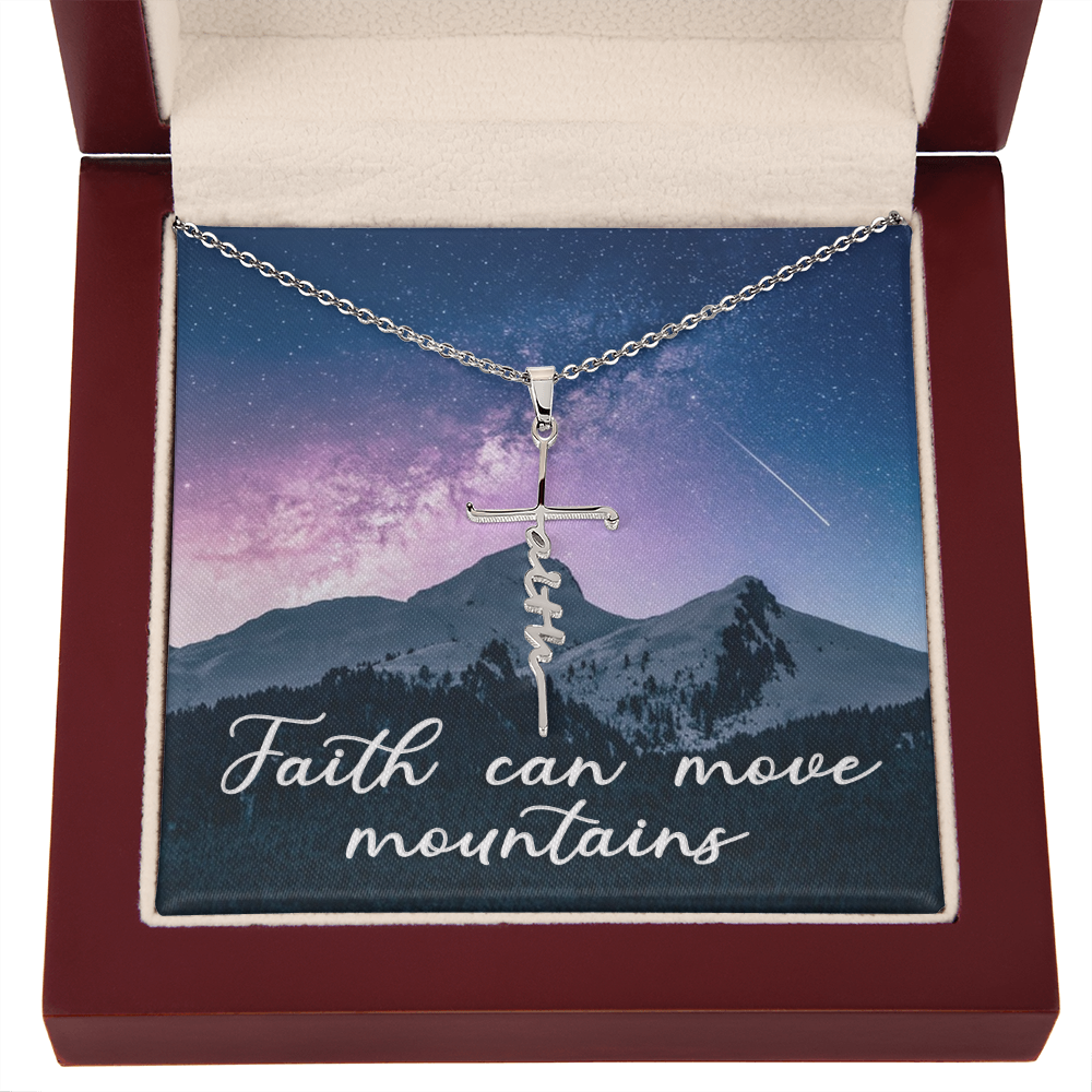 Faith can move mountains, Faith Cross Necklace, Scripture Encouragement Jewelry Gift, Motivation