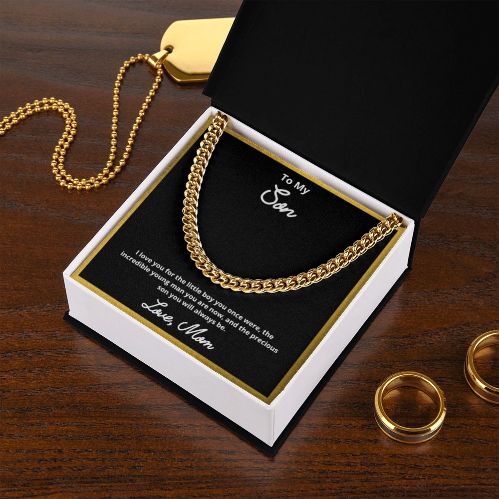 To My Son Necklace, Father Son Necklace, Father to Son Birthday Gift, Gifts to Son from Dad, Cuban Link Chain Necklace Gift, Message Card Jewelry